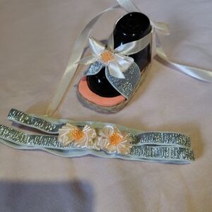 Silver and Peach Baby Sandals with Headband